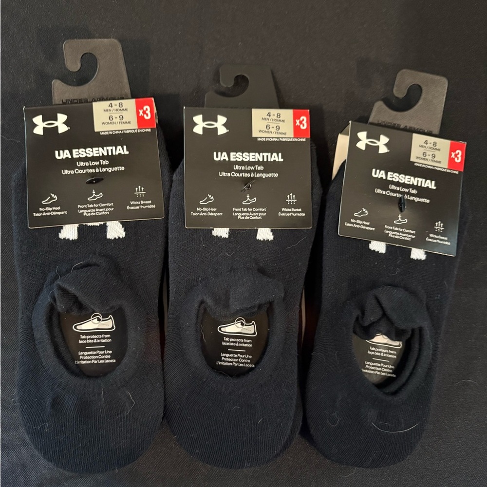 Under Armour UA Essential Black No-Show Socks
